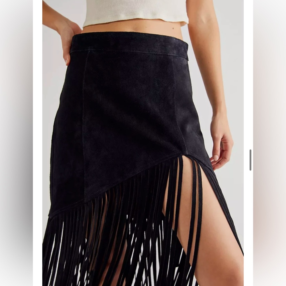 Free People Understated Western Leather Fringe Skirt